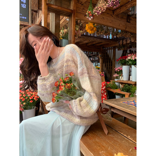 Even一雯【百分甜茶】韩系高智慵懒感甜美温柔软糯不扎肤宽松毛衣 - 图1