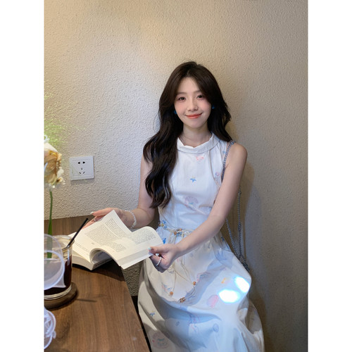 Even一雯【透明水母】韩系高智感海星贝壳气质无袖连衣裙带腰链 - 图1