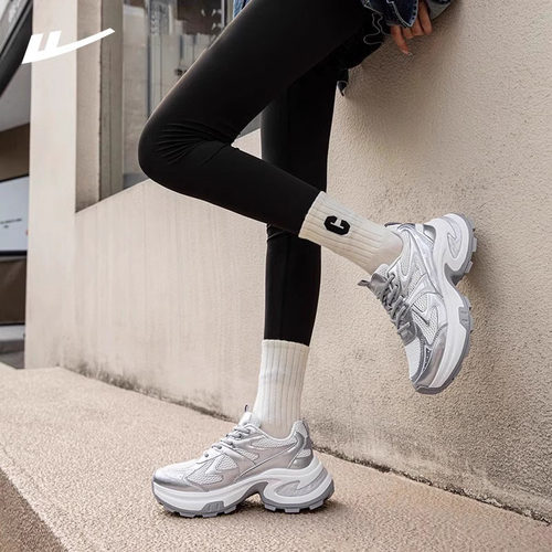 回力银色老爹鞋女款2025秋季新款百搭厚底小个子女鞋休闲运动鞋子 - 图2