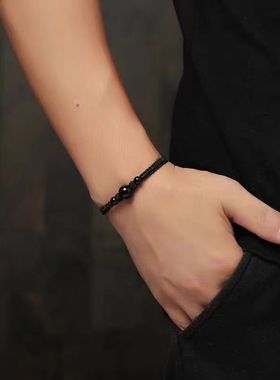 五行补水手链金木水火土男士黑绳2026马年本命年手饰可调节手编女