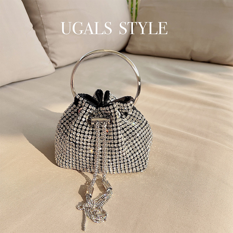 UGALS流苏闪亮的钻石包手工镶钻水钻包金属亮片水桶包手提斜挎包,淘宝优惠券,粉丝福利购,淘宝优惠卷