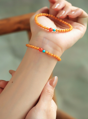 小银匠天然蜜蜡鸡油黄国风手串