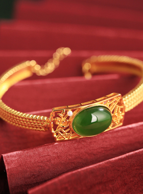 小银匠天然碧玉纯银无事牌手镯