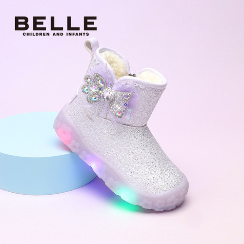 百丽童鞋女童闪灯鞋雪地靴2025冬季新款加绒保暖儿童公主靴大棉鞋 - 图1