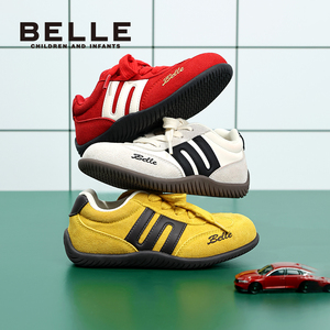 百丽男女童德训鞋25秋新款红色赛车休闲板鞋