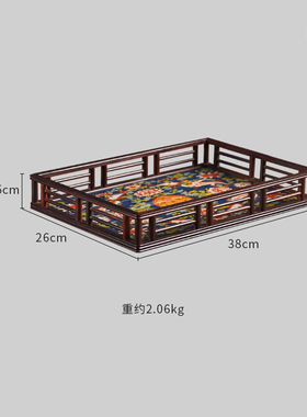 天纵小叶紫檀嵌景泰蓝栏杆托盘