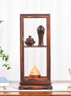 老挝大红酸枝玻璃罩瓷器玉石展柜