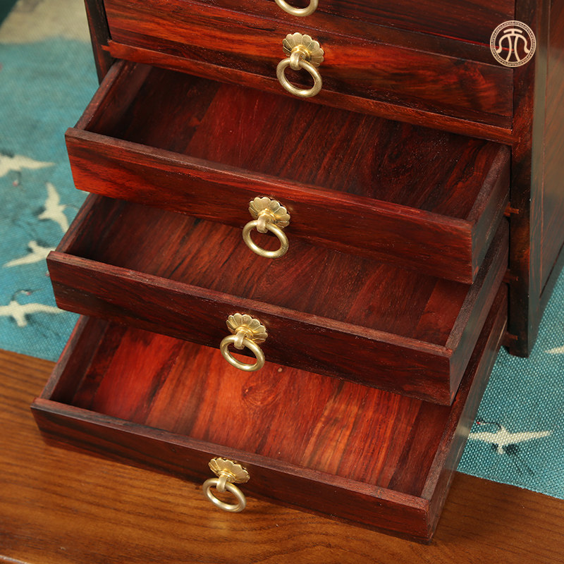 天纵老挝大红酸枝五抽茶叶收纳柜红木中式普洱茶盒实木桌面收纳盒,淘宝优惠券,粉丝福利购,淘宝优惠卷