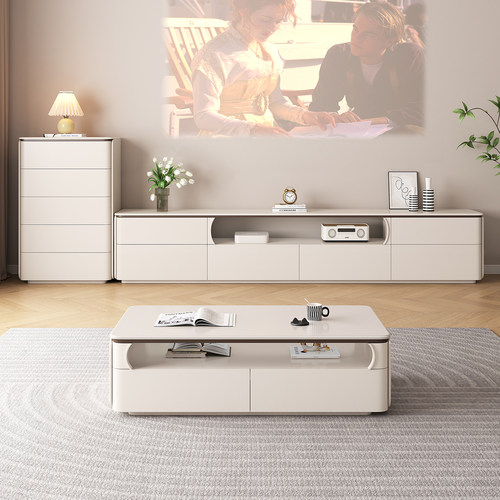 奢石纯实木落地电视柜茶几组合现代简约客厅家用小户型高款三层 - 图0