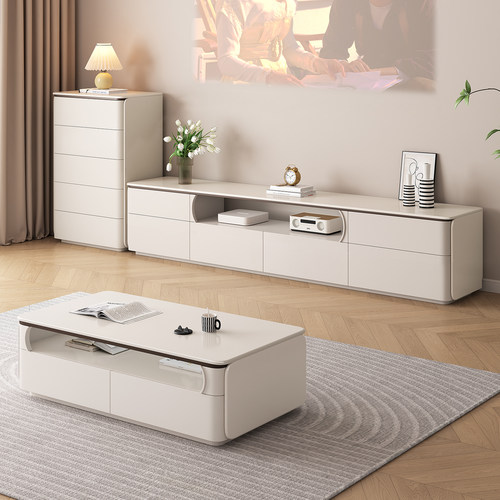 奢石纯实木落地电视柜茶几组合现代简约客厅家用小户型高款三层 - 图3