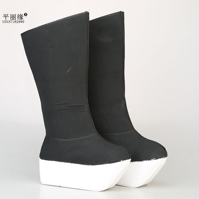 Ping Liyuan opera men's high boots Peking opera thick soles facing square