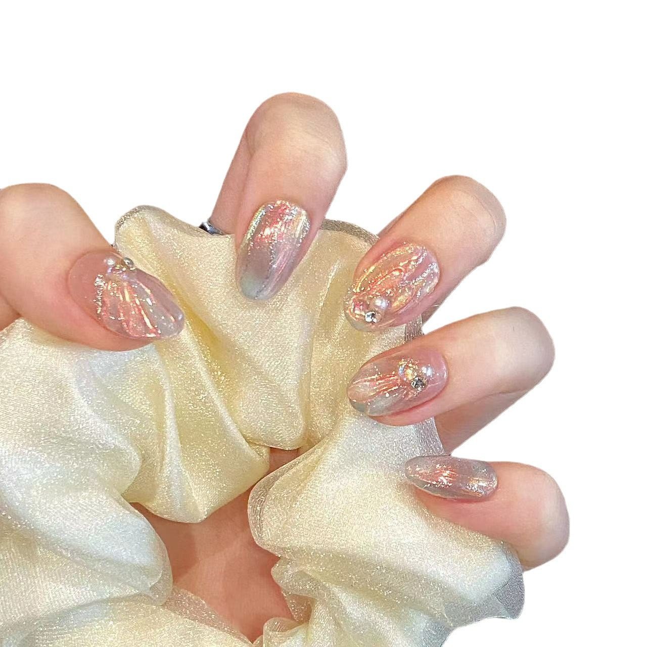 人鱼微梦 纯手工穿戴甲轻奢高感端满钻超短闪好美甲显白ins风,淘宝优惠券,粉丝福利购,淘宝优惠卷