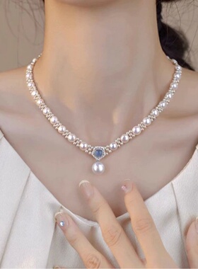 珍珠海蓝宝手工编织项链女款