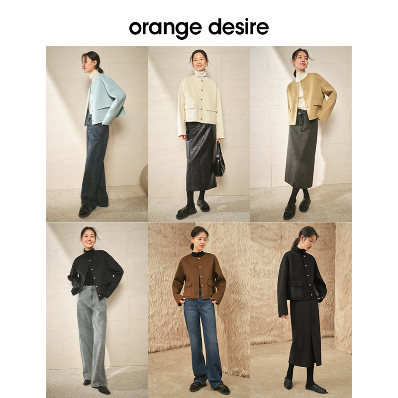 【反季全年底价】orange desire短款圆领金扣羊毛外套女2023冬新