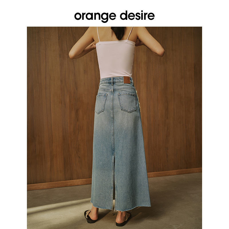 【限时直降】orange desire复古牛仔半身裙女年新款高腰A字廓形裙 - 图3