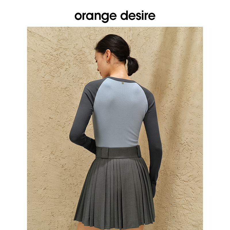 【限时直降】orange desire美式复古撞色插肩袖T恤女新款圆领百搭-图3