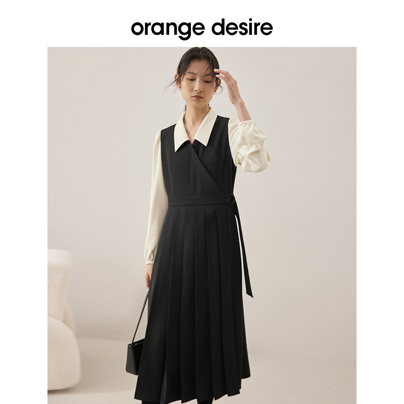 orange desire假两件百褶连衣裙 orangedesire连衣裙
