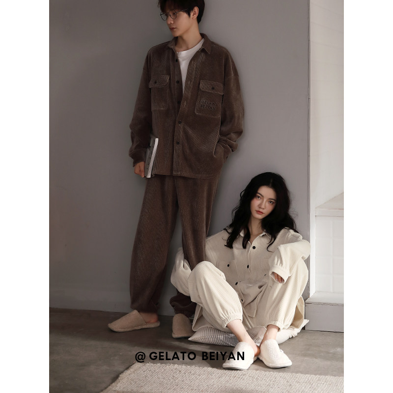 贝妍秋冬季简约条纹男海岛绒睡衣 贝妍睡衣/家居服套装