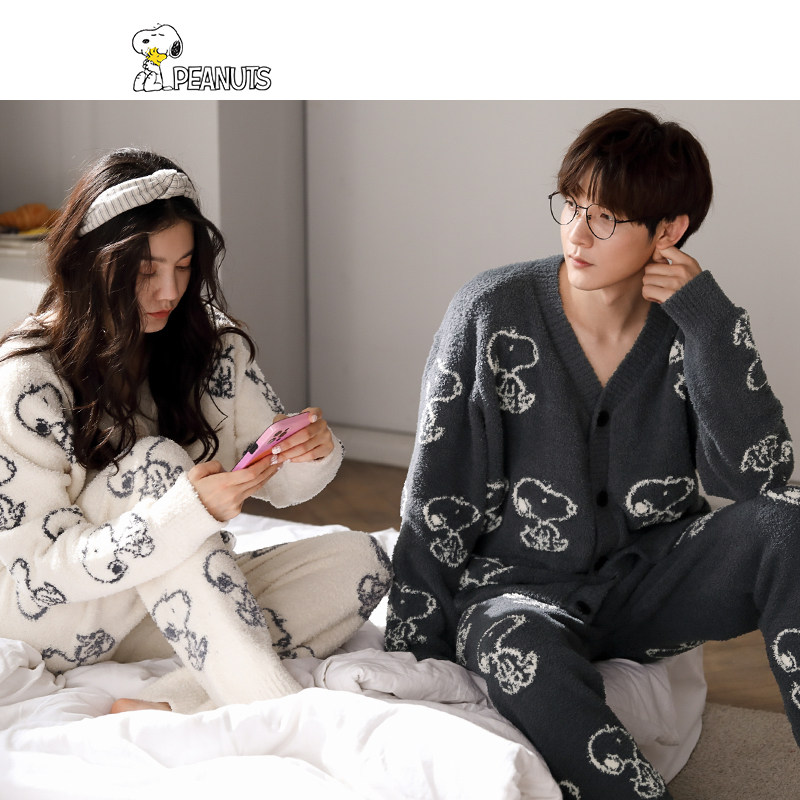 贝妍珊瑚绒情侣秋冬季史努比睡衣 贝妍睡衣/家居服套装