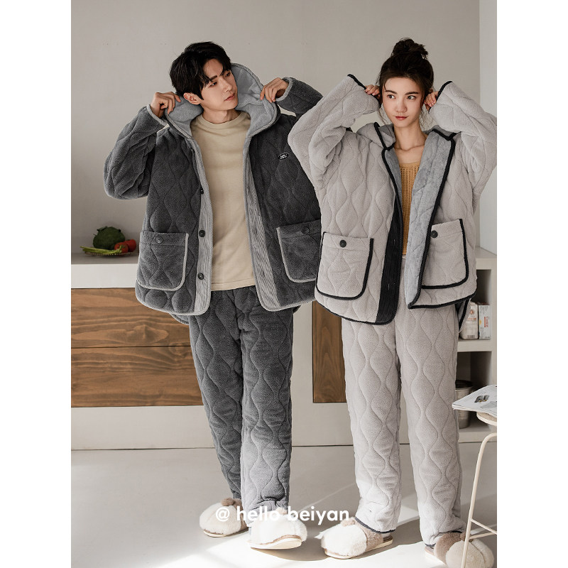 贝妍珊瑚绒夹棉情侣睡衣女款冬季加厚保暖家居服男士大码棉袄套装,淘宝优惠券,粉丝福利购,淘宝优惠卷