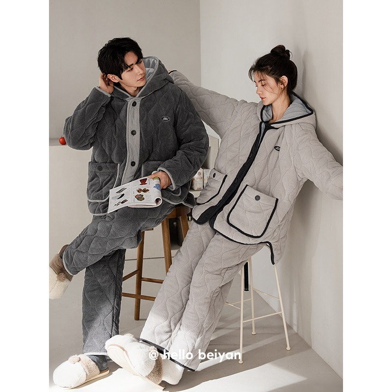贝妍珊瑚绒夹棉情侣睡衣女款冬季加厚保暖家居服男士大码棉袄套装,淘宝优惠券,粉丝福利购,淘宝优惠卷