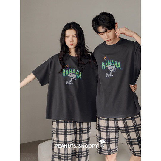 Beiyan summer short-sleeved pure cotton Snoopy couple pajamas