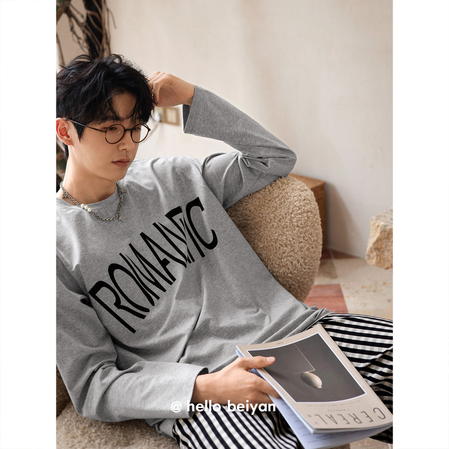 贝妍春秋新款柔软棉男士长袖睡衣休闲可外穿青少年家居服大码套装,淘宝优惠券,粉丝福利购,淘宝优惠卷