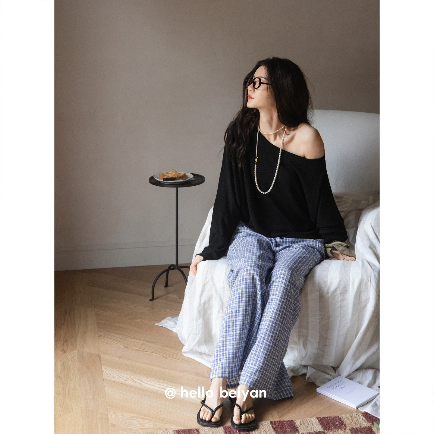 hello beiyan_松弛主义 两穿斜肩长袖睡衣女款春秋季阔腿裤家居服,淘宝优惠券,粉丝福利购,淘宝优惠卷