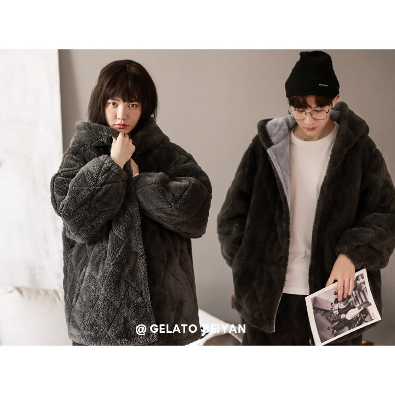 贝妍冬季保暖棉袄情侣连帽三层睡衣 贝妍睡衣/家居服套装