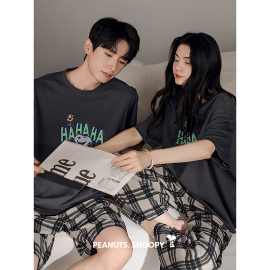 Beiyan summer short-sleeved pure cotton Snoopy couple pajamas