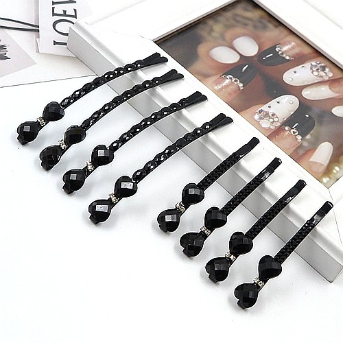 一字夹镶水钻大小号对卡加长刘海夹简约发夹盘头卡子黑钻发卡发饰 - 图2