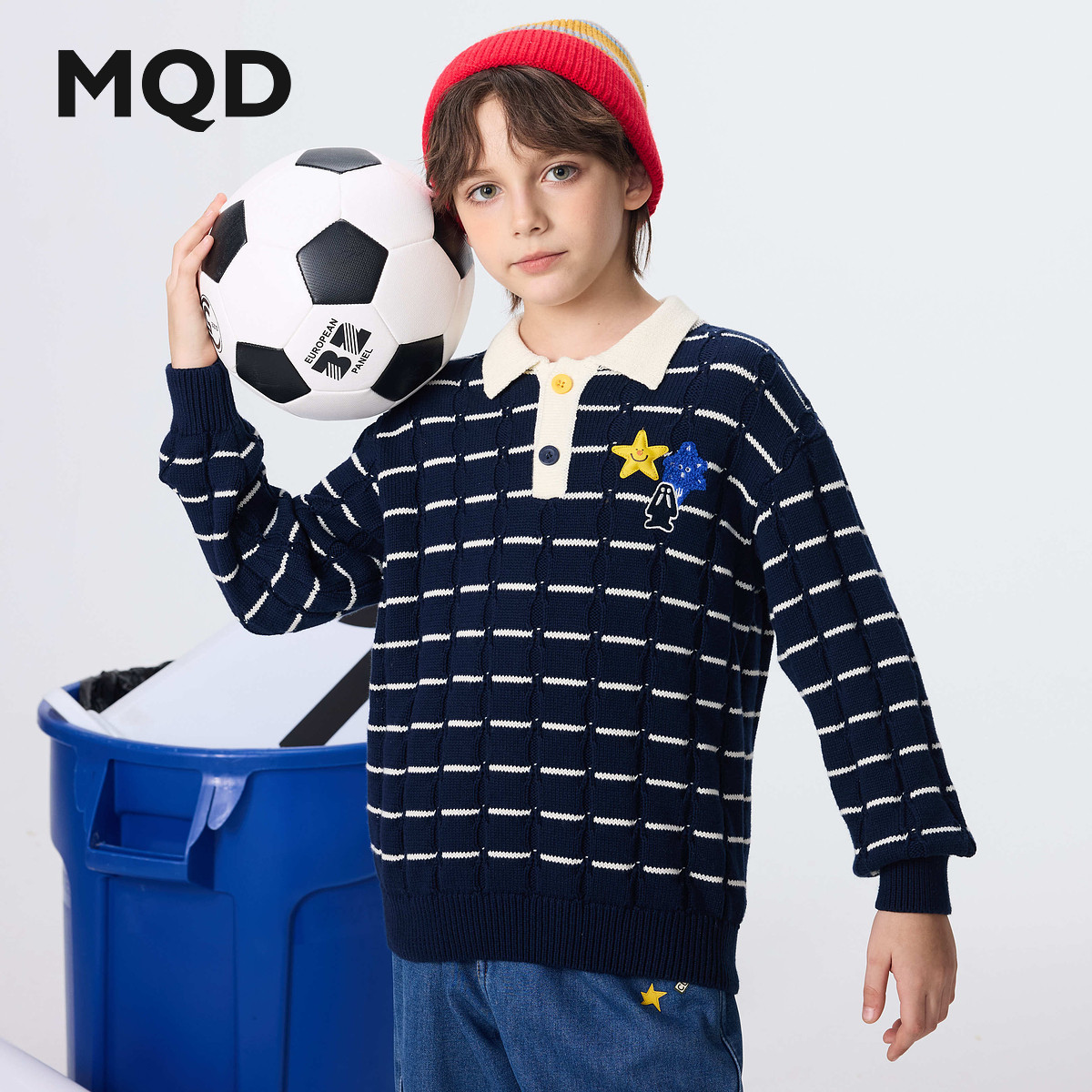 MQD男童25冬新款学院街潮撞色领口半开襟针织衫儿童毛衣,淘宝优惠券,粉丝福利购,淘宝优惠卷