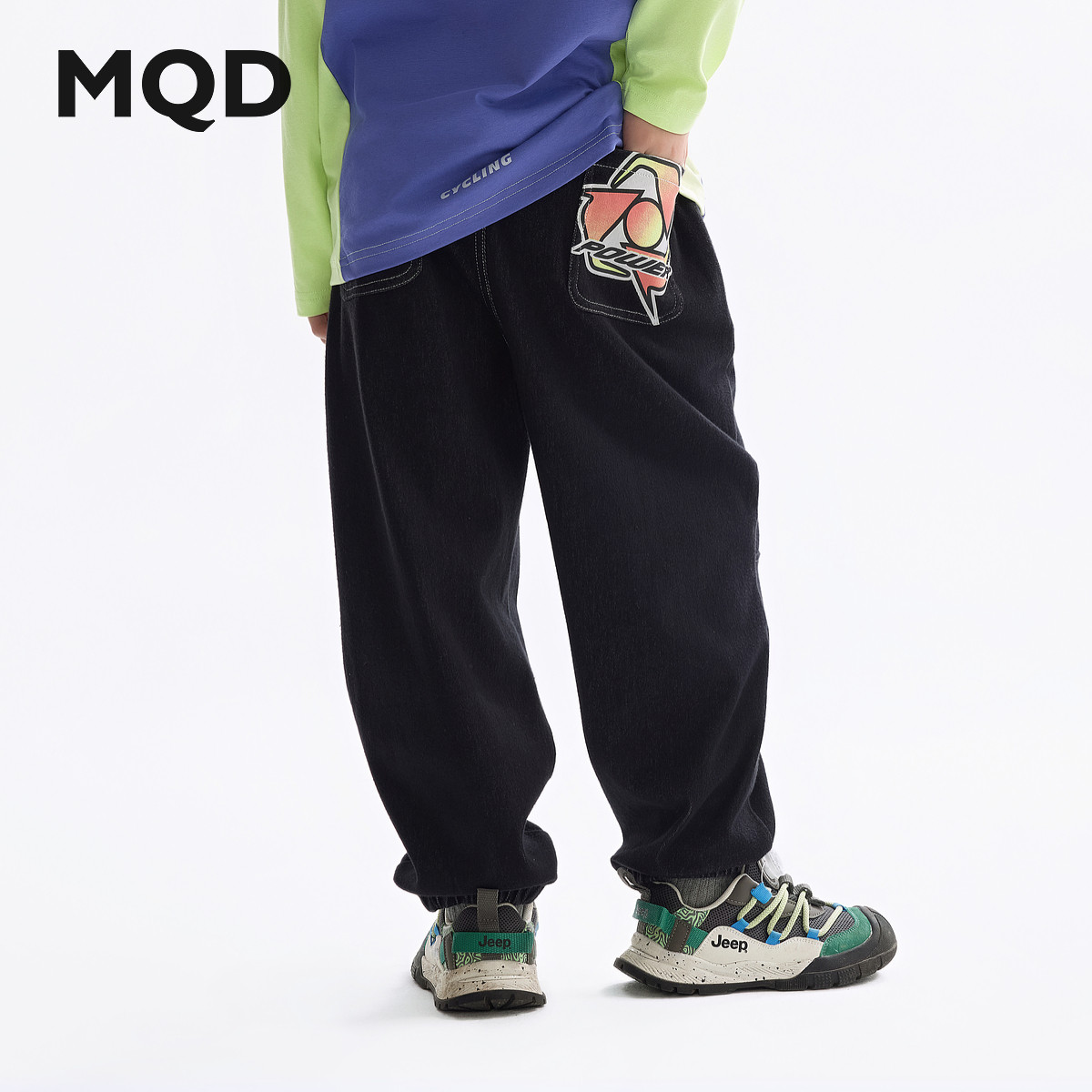 MQD童装男童裤子2025春季新款儿童牛仔裤中大童百搭印花束脚裤,淘宝优惠券,粉丝福利购,淘宝优惠卷