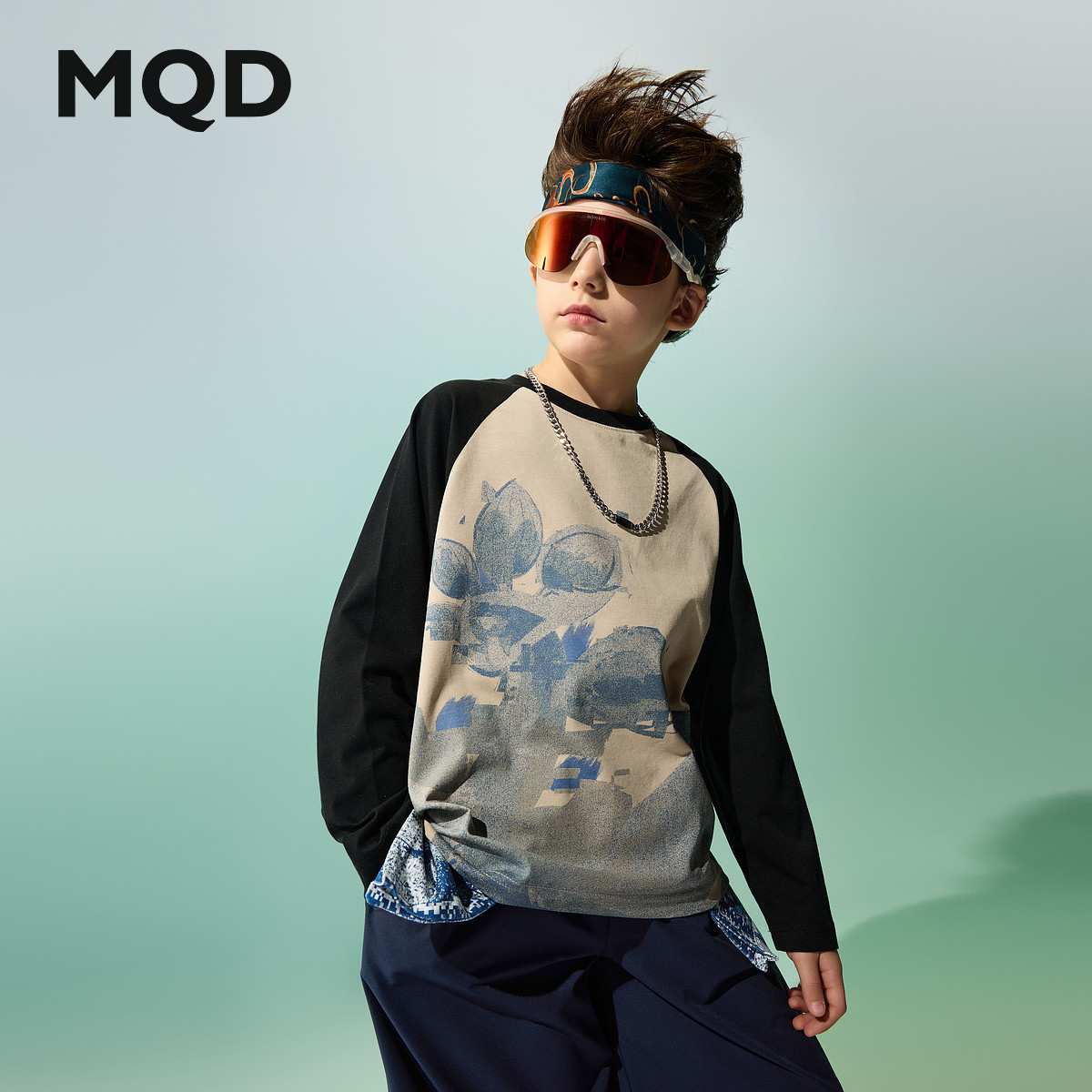 【国潮系列】MQD童装儿童打底衫仿牛仔插肩袖2025春季新款男童t恤,淘宝优惠券,粉丝福利购,淘宝优惠卷