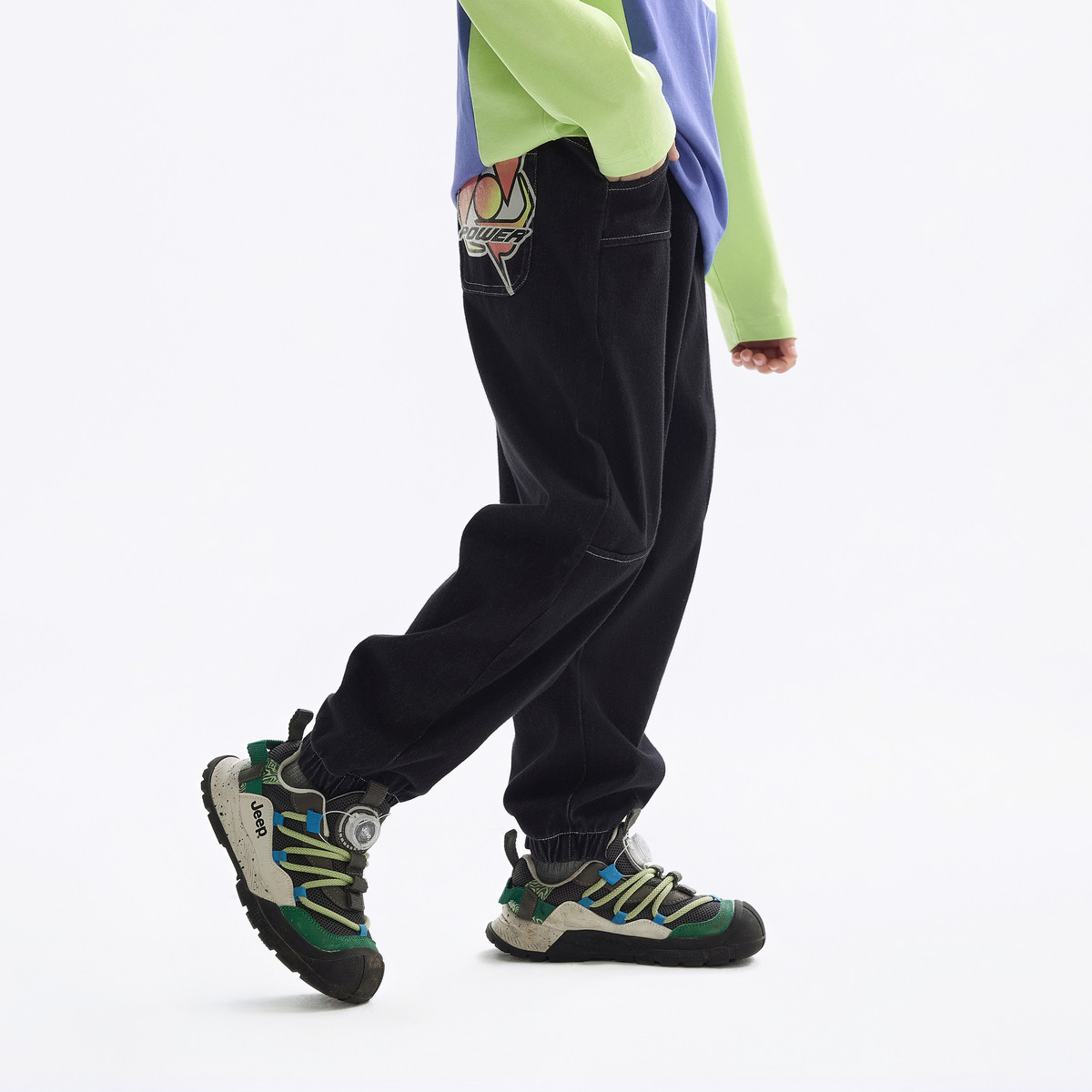 MQD童装男童裤子2025春季新款儿童牛仔裤中大童百搭印花束脚裤,淘宝优惠券,粉丝福利购,淘宝优惠卷