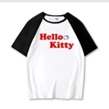 Hello Kitty, белая хлопковая черная футболка, короткий рукав, в корейском стиле