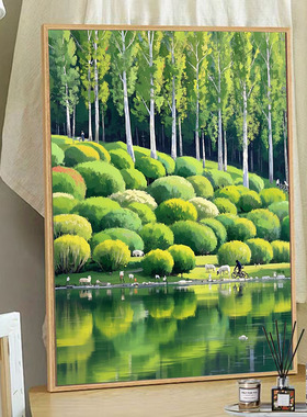 绿色治愈系风景数字油画手工diy