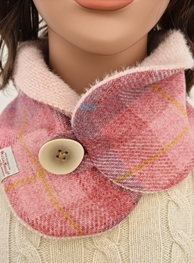 Harristweed一粒扣女士秋冬季粗花呢羊毛加绒防风围巾围脖假领