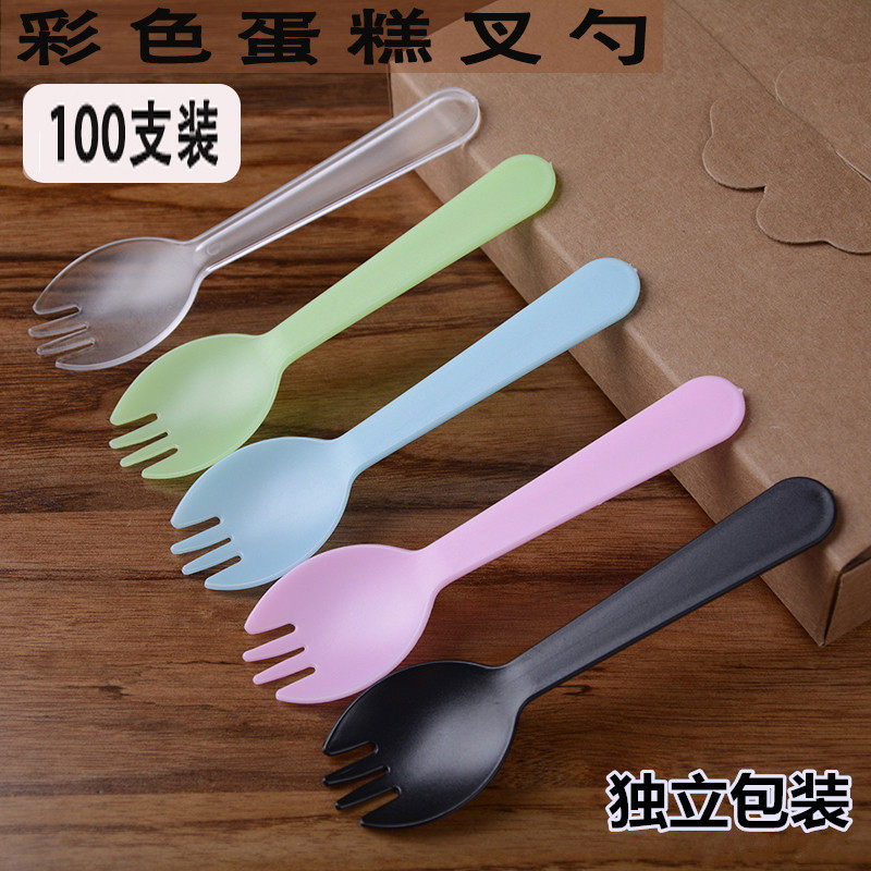 [美佳乐]一次性生日蛋糕叉勺塑料甜品小叉子三叉勺月饼刀叉100支_虎窝淘