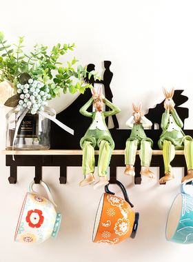 树脂可爱风吊脚娃娃兔子一家摆件