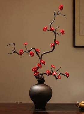 中式仿真梅花假花树禅意绢花客厅插花饰落地大枝腊梅花艺花瓶摆设