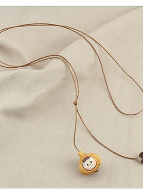 新中式黄杨木菩提蒜头娃娃毛衣链