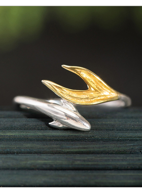 文艺风S925银个性鱼尾开口指环