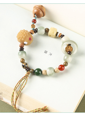 实心竹菩提趴趴蟾多宝串珠手链