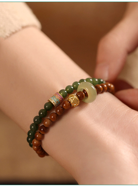 库克菩提绿色石珠转运珠双圈手串