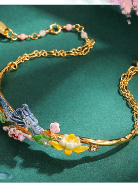 本命年珐琅彩釉荷叶小青龙手镯