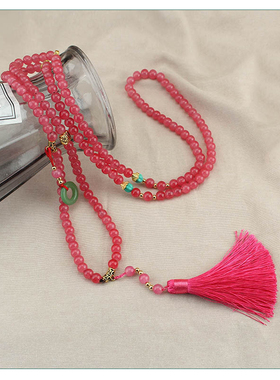 清透玻璃烤漆珠超长款多用途项链