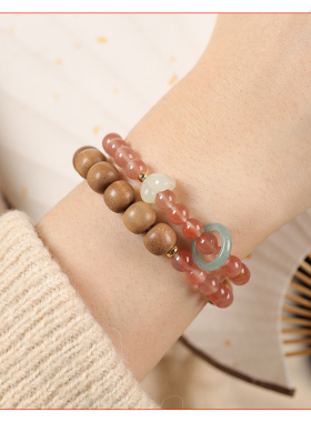 檀木珠天然石珠小桂花双圈手链