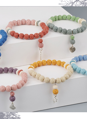 彩色火山石珠水精油扩香手串