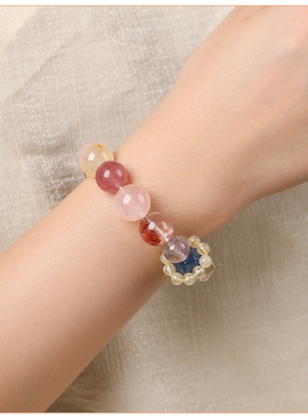 甜美多宝色天然石福运桃花手串